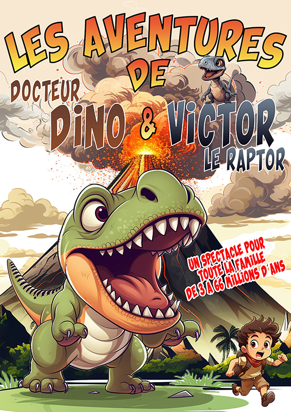 Affiche du spectacle Les Aventures de Docteur Dino et Victor le Raptor à la Comédie de la Roseraie